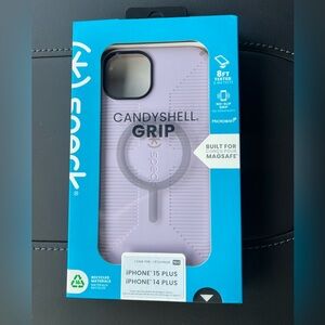 Speck CandyShell MagSafe Grip Case for iPhone 15 or 14 Plus Apple, Soft Lilac